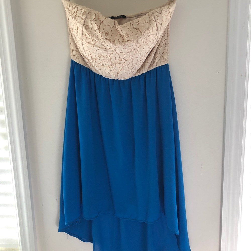 High-low blue and cream dress